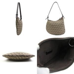 Fendi Brown Leather Zucchino Shoulder Canvas Bag